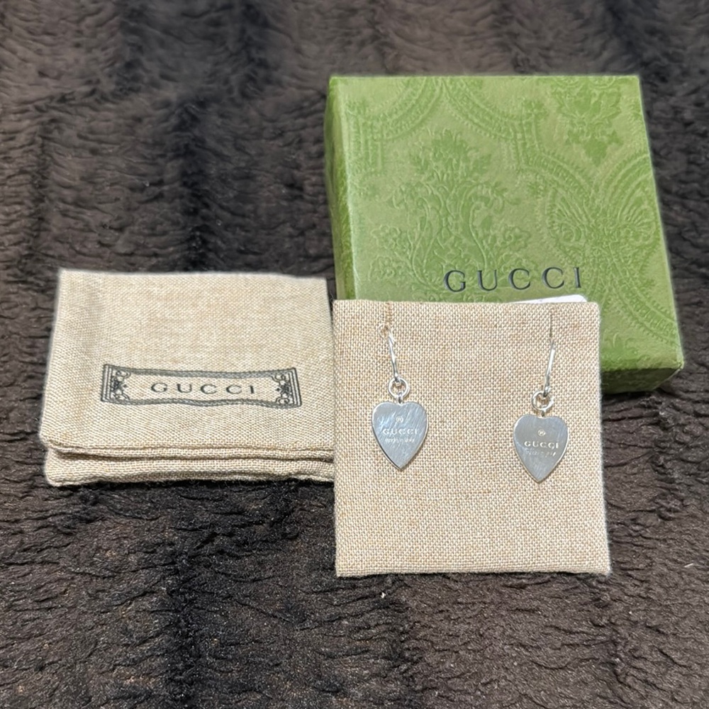 Gucci Silver Heart Drop Earrings